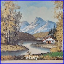 1960's Landscape Oil By S. Young Cottage On The River