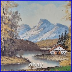 1960's Landscape Oil By S. Young Cottage On The River