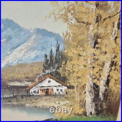1960's Landscape Oil By S. Young Cottage On The River