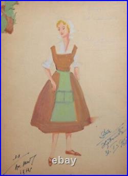 1961 Gouache painting woman folk theatre costume design signed