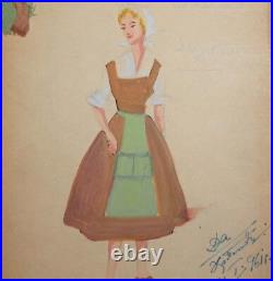 1961 Gouache painting woman folk theatre costume design signed