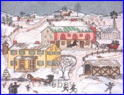 1967 Water Gouache Folk-art Painting of Amish Farm in Winter By John Kauffman
