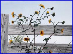 1970 Janet Montgomery Listed Dallas Texas Artist Folk Art Oil Painting Vtg Rare