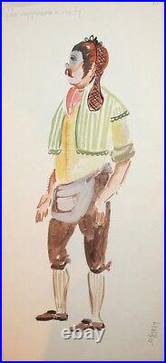 1974 Man folk costume design wc painting signed