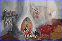 1976 Folk house interior oil painting signed