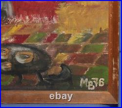 1976 Folk house interior oil painting signed