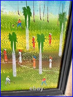 1988 Haitian Original Folk Art Oil Painting Signed SouSou 13.5 x 11.5 Framed