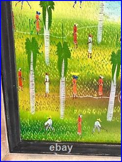1988 Haitian Original Folk Art Oil Painting Signed SouSou 13.5 x 11.5 Framed