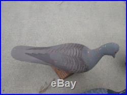 1990s Four Folk Art Hand Carved & Painted Wood Pigeon Decoys 2 Signed Tom Harman