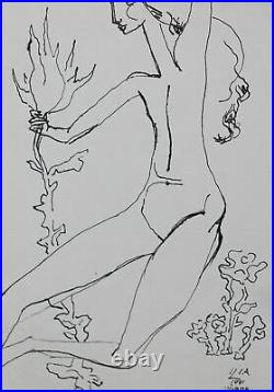 1991 folk art ink painting nude portrait