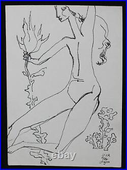 1991 folk art ink painting nude portrait