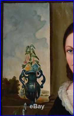 19C American Folk Art Portrait EMMA BORDEN painting, Lizzie Murder Massachusetts