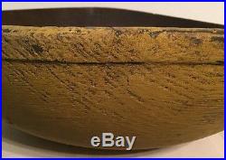 19th C Antique 16 3/4 Round Wooden Bowl In Early Mustard Paint Folk Art Aafa Nr