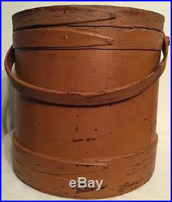 19th C Antique Wooden Firkin Sugar Bucket Early Pumpkin Paint Folk Art Aafa Nr
