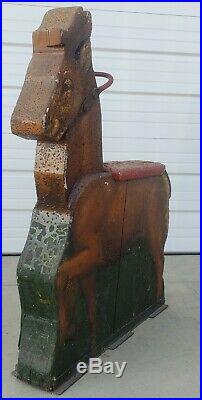 19Th C Antique Carved & Painted Wood Deer Carnival Animal Carousel Ride folk art