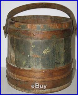 19c Folk Art AAFA Coopered Wooden Barrel Firkin Bucket Original Paint -P&P PL693