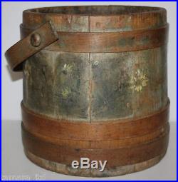 19c Folk Art AAFA Coopered Wooden Barrel Firkin Bucket Original Paint -P&P PL693