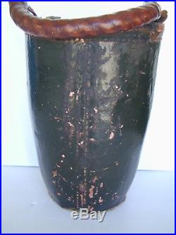 19thC Antique American Folk Art Painted Leather Fire Bucket