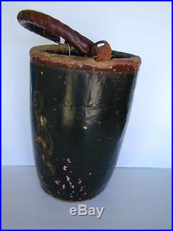 19thC Antique American Folk Art Painted Leather Fire Bucket