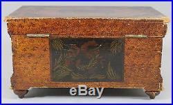 19thC Antique American Folk Art Wood Box, Hand Painted Miniature Paintings