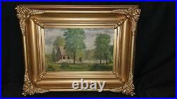 19thC Antique Barn Country Landscape Folk Art Painting Frame Martan