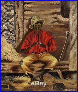 19thC Antique JL Andrus Black Americana American Folk Art Black Man Oil Painting