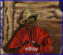 19thC Antique JL Andrus Black Americana American Folk Art Black Man Oil Painting