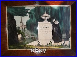 19thC Antique Mourning Folk Art, Sarah Bennett, Memorial Watercolor Painting
