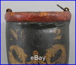 19thC Antique Wm Hart 1833 American Folk Art Painted Leather Fire Bucket