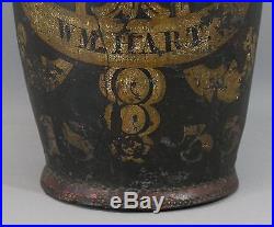 19thC Antique Wm Hart 1833 American Folk Art Painted Leather Fire Bucket