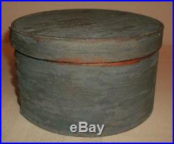 19th C ANTIQUE 7.5 WOODEN PANTRY BOX With LID IN OLD BLUE PAINT FOLK ART AAFA NR