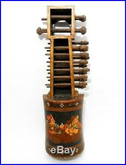 19th C Antique Indian Hand Painted Figurative Folk Art Sarangi String Instrument