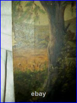 19th C. OIL PAINTING FOLK ART COUNTRY BLACK AMERICANA SHARECROPPERS RESTORATION