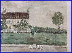 19th Century American Folk Art Farm House Landscape Painting With History