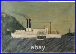 19th Century Antique Oil Painting AMERICAN FOLK ART MARYLAND Nautical Boat c1851