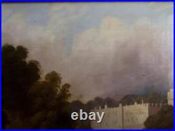 19th Century BRITISH PRIMITIVE CAPRICCIO Landscape Oil Painting WARWICK CASTLE