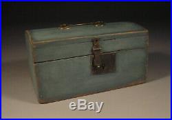 19th Century Document Box in Wonderful Dry Oxidized Blue Paint Folk Art AAFA