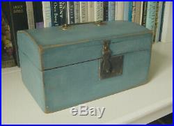 19th Century Document Box in Wonderful Dry Oxidized Blue Paint Folk Art AAFA
