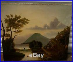 19th Century Landscape Oil Painting 30x27 American Folk Art