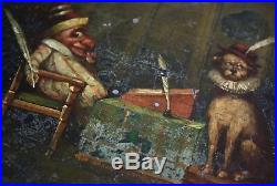 19th Folk Art Punch & Pooch Tin Box Antique Oil Painting Curio Decorative