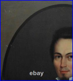 19th c. HORACE BUNDY Portrait Oil Painting Gentleman Man with Masonic Pin Antique