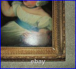 19th c. Portrait Painting Mother & Child Oil on Canvas Antique American Folk Art