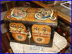 19th c. Scandinavian small folk art painted dome topped chest / trunk dated 1880