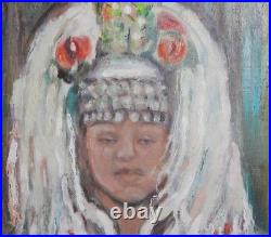 2009 Fauvist oil painting portrait woman with folk costume signed