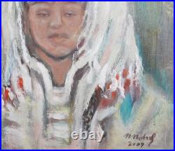 2009 Fauvist oil painting portrait woman with folk costume signed
