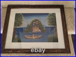 23X18 Framed signed framed original Haitian folk art painting coastal village