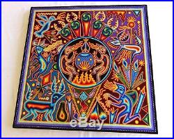 23.5 Huichol yarn painting, Mexican Folk art, Wall art, Mexican painting 60-102