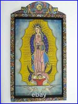 27 WOOD RETABLO wall decoration hand painted mexican painting, folk art hanging