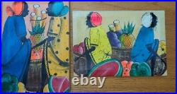 2 Original Signed Art Of Jamaican Women. D Roberts Folk Art Painting 10 x 7