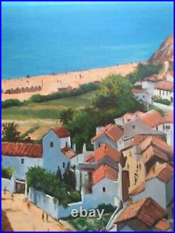 2 Original Vintage Oil Paintings/Seaside/Ocean Town/Folk Art/Spain/Italy/Houses